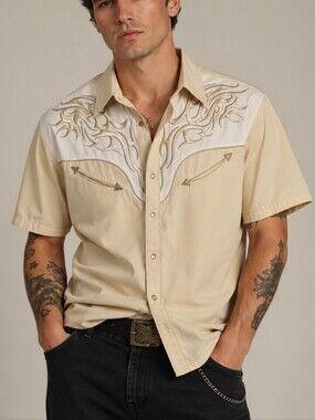 Vintage 90s Dragonfly Western Rockabilly Shirt Size L Pearl Snap Button Y2K